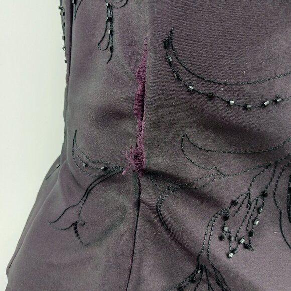 VTG Ann Taylor Purple Silk Strapless Embroidered Satin 2 PC Gown Beaded 0P - Picture 11 of 16